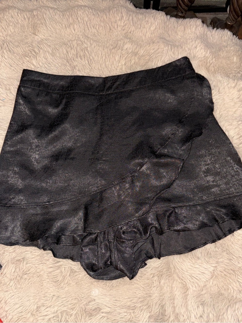 Altar'd State Black Satin Mini Skort with Ruffle Hem